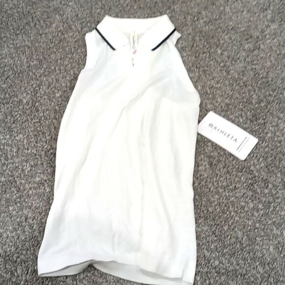 Athleta Momentum polo tank white with black trim Size XXS NWT seamless stretch - Picture 4 of 5